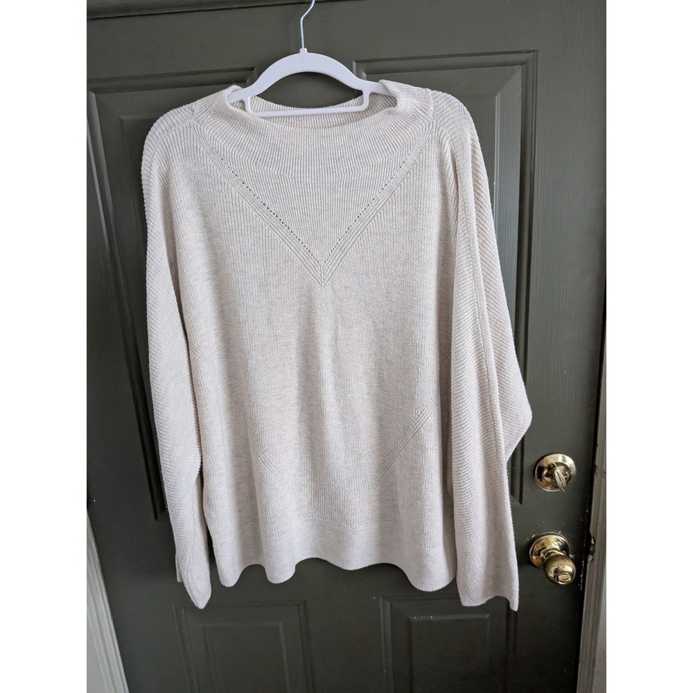 NIC+ZOE Oatmeal Beige Mock Neck Chevron Knit Lightweight Basic Sweater XL